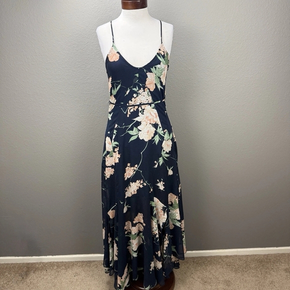 Dresses & Skirts - Sleeveless Navy Floral Maxi Dress with Peach Blooms